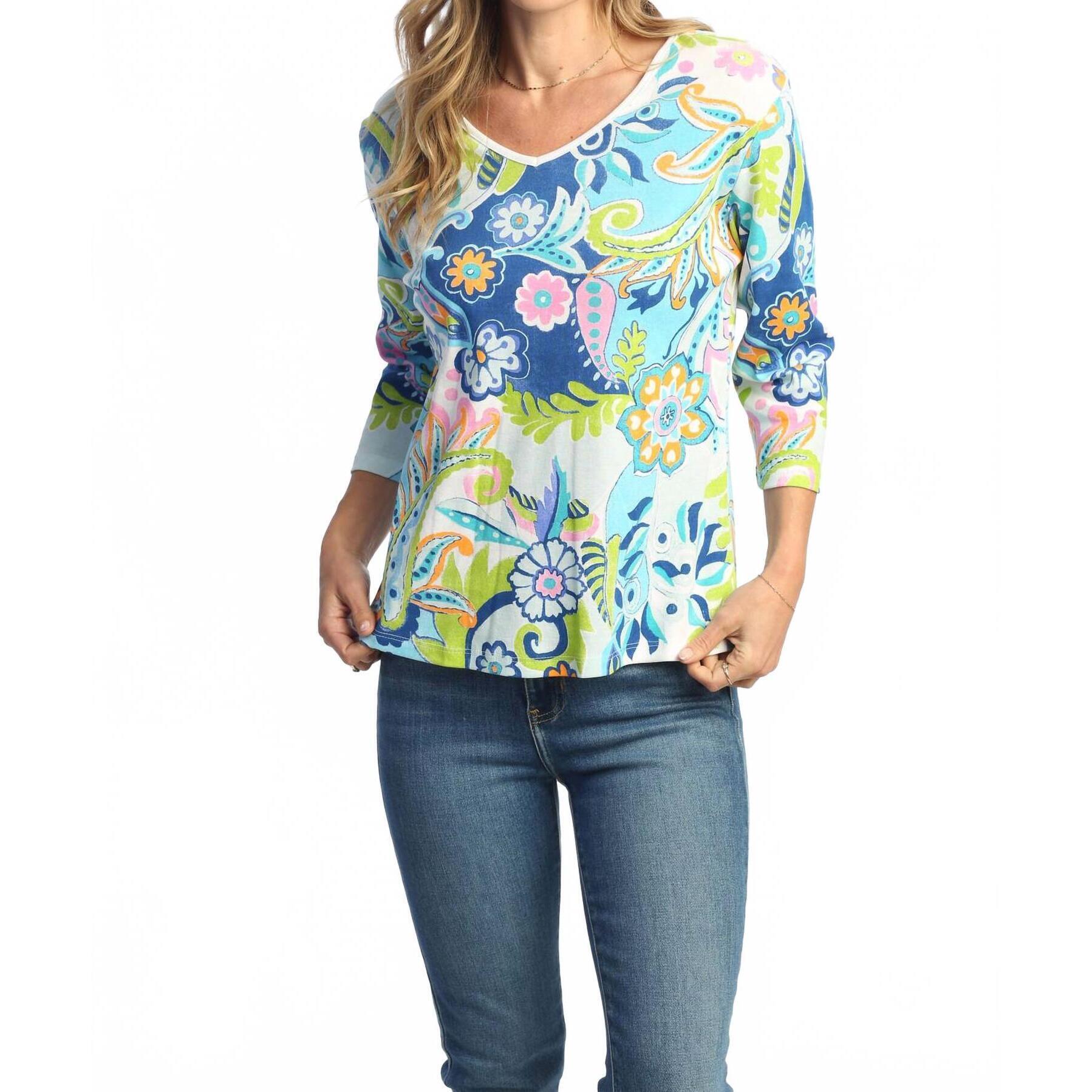 New Jess & Jane Marina Printed Cotton Top - Plus In Multi